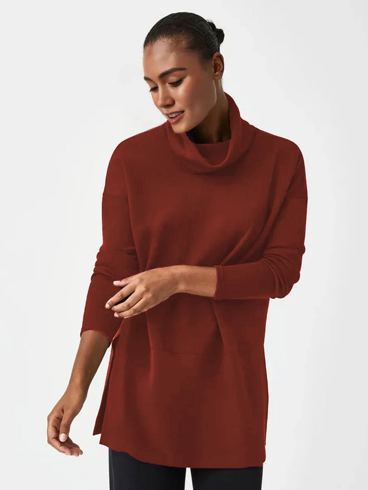 Damen Cozy Funnel Neck Tunika Pullover mit Übergrößen-Schnitt und seitlichen Schlitzen Drune
