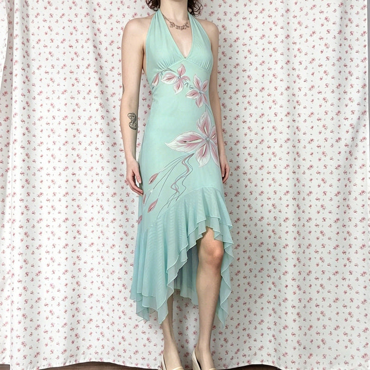 Damen Elegantes Maxikleid mit floralem Design und asymmetrischem Saum Drune