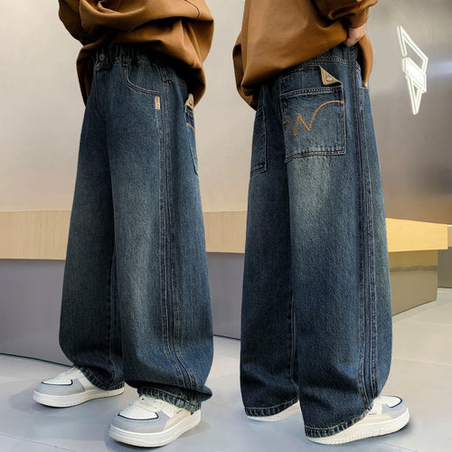 Unisex weite Denim-Hose mit hoher Taille Drune