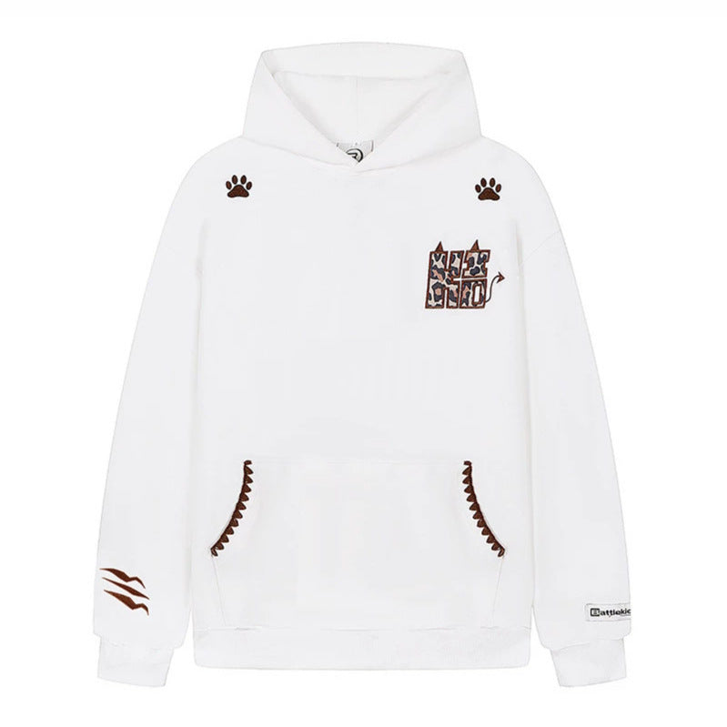 Damen Oversize-Kapuzenpullover mit Kängurutasche, Tier‑Patch und Zierstickerei Drune