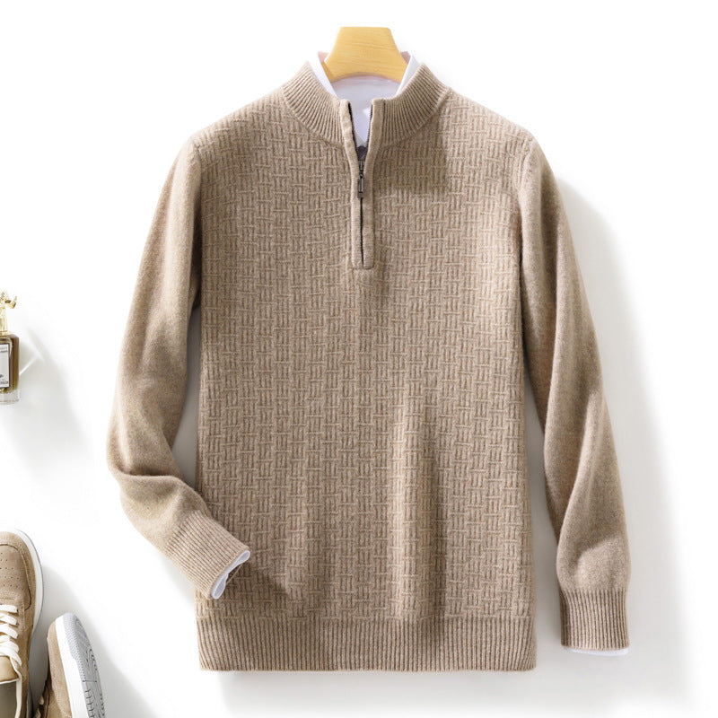 Herren Halbhoher Feinstrick-Pullover mit kurzem Stehkragen und Halbzipper Drune