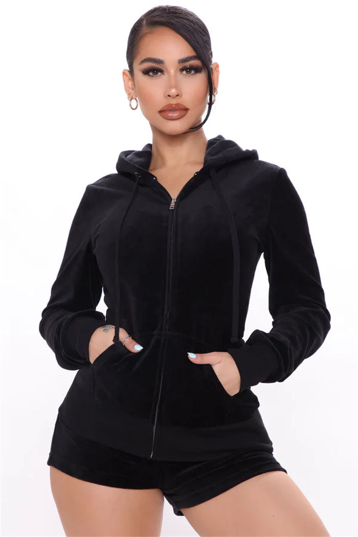 Damen kuscheliges Sport-Set mit Hoodie und Shorts aus hochwertigem Material Drune