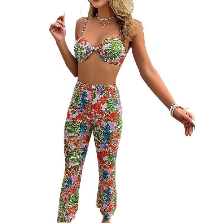 Damen Bikini-Oberteil und Palazzo-Hose Set Drune