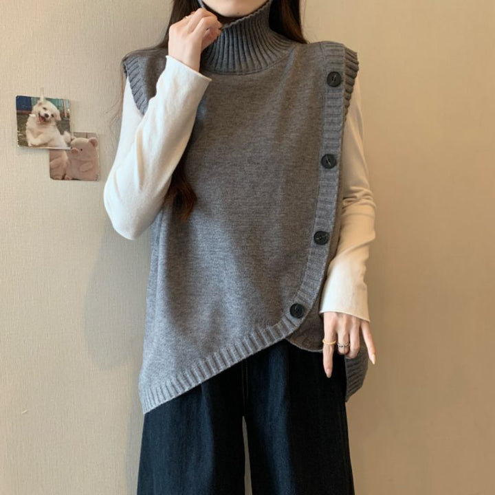 Damen Strickpullover mit hohem Kragen und asymmetrischem Schnitt Drune