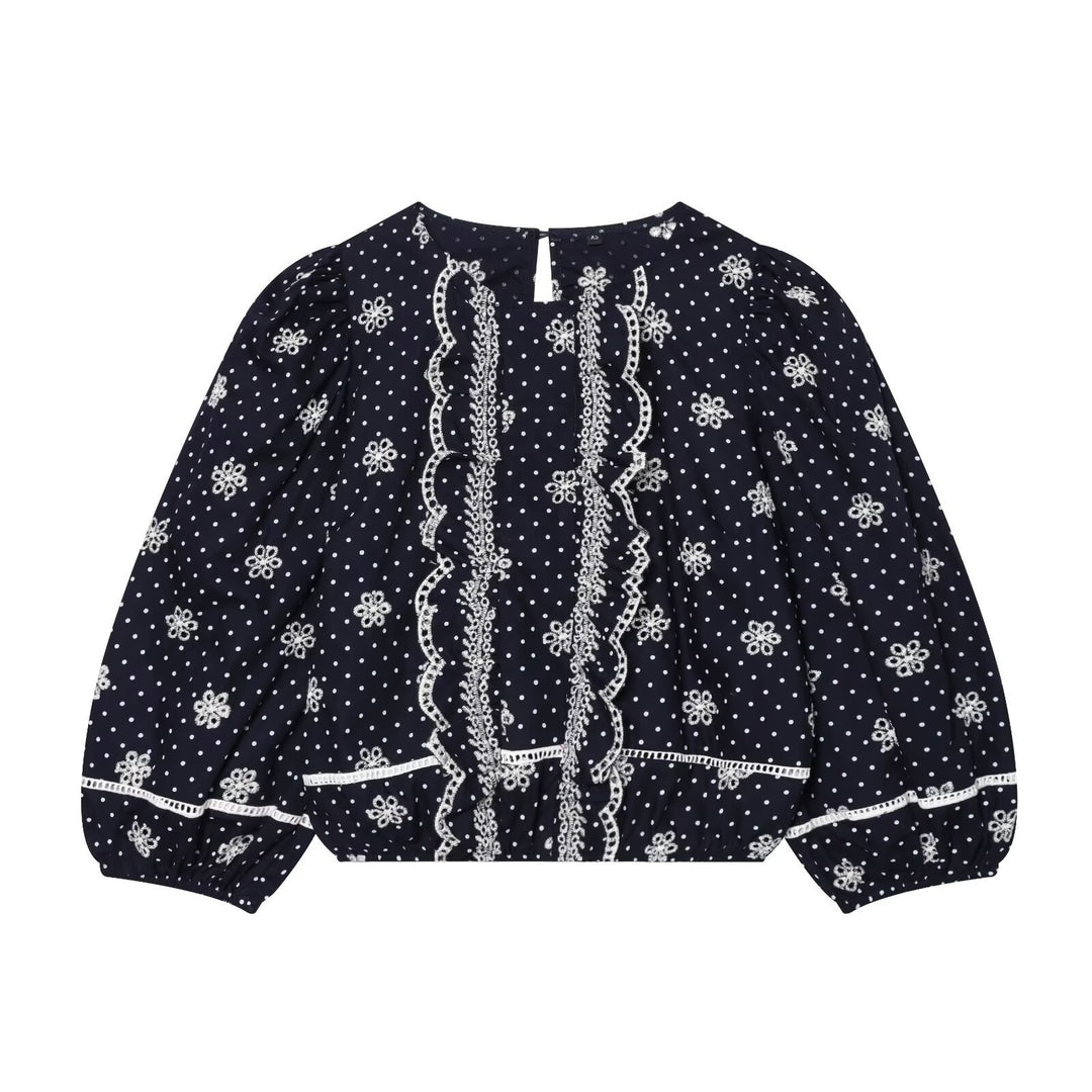 Damenbluse mit feinen Spitzen- und Rüschendetails Drune