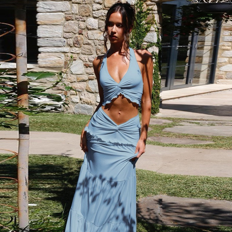 Damen Maxikleid mit verspieltem Cut-Out und Rüschendetails Drune