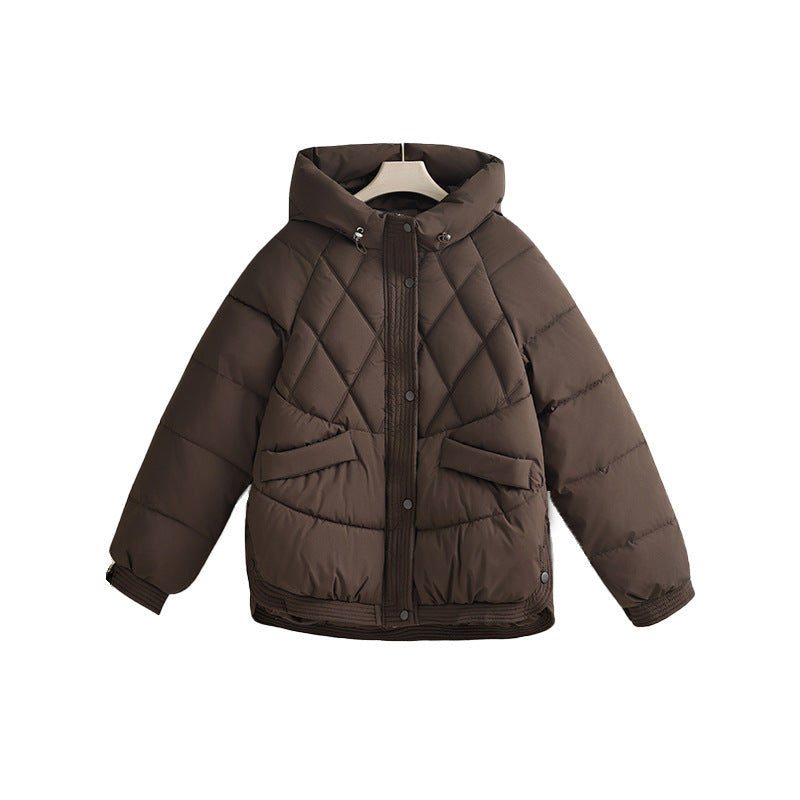 Damen nan gesteppte Kapuzen-Kurzjacke mit Karree-Steppung, geripptem Saum und verdeckter Druckknopfleiste Drune
