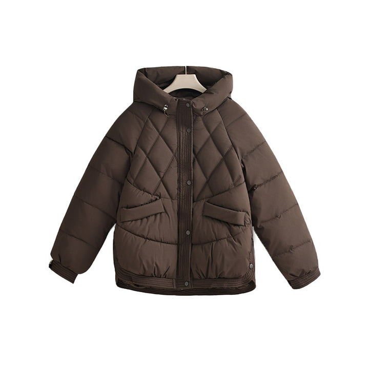 Damen nan gesteppte Kapuzen-Kurzjacke mit Karree-Steppung, geripptem Saum und verdeckter Druckknopfleiste Drune