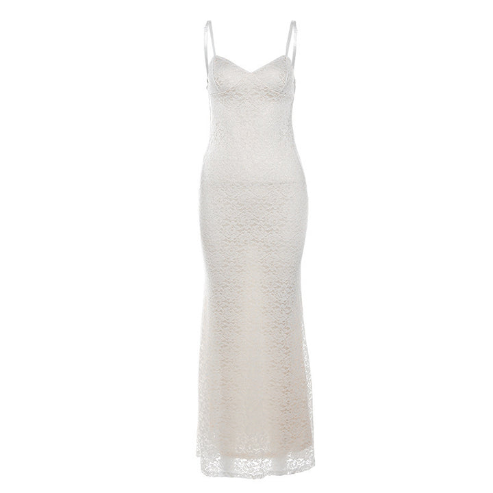 Damen Spitzen-Maxikleid mit eleganten Trägern Drune