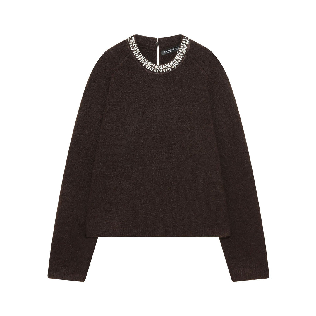 Damen nan cropped Strickpullover mit Schmuckkragen und Raglanärmeln Drune