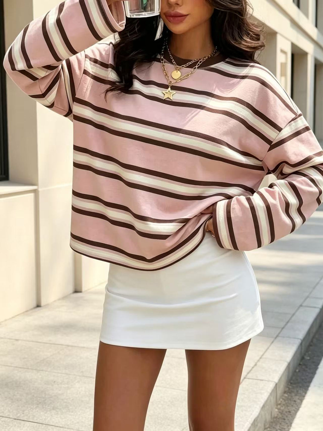 Damen gestreiftes Langarmshirt mit lässigem Schnitt und rundem Halsausschnitt