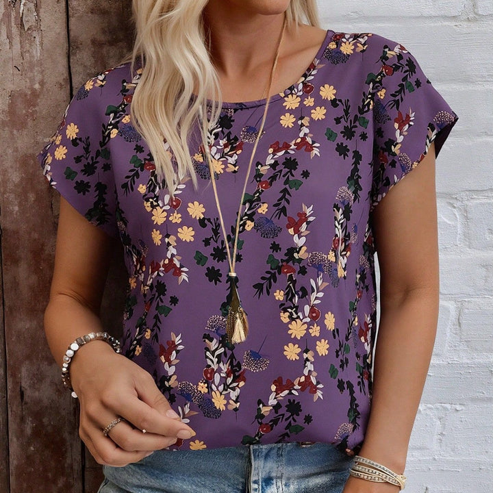 Damen Chiffonbluse mit floralen Mustern und weitem Schnitt Drune