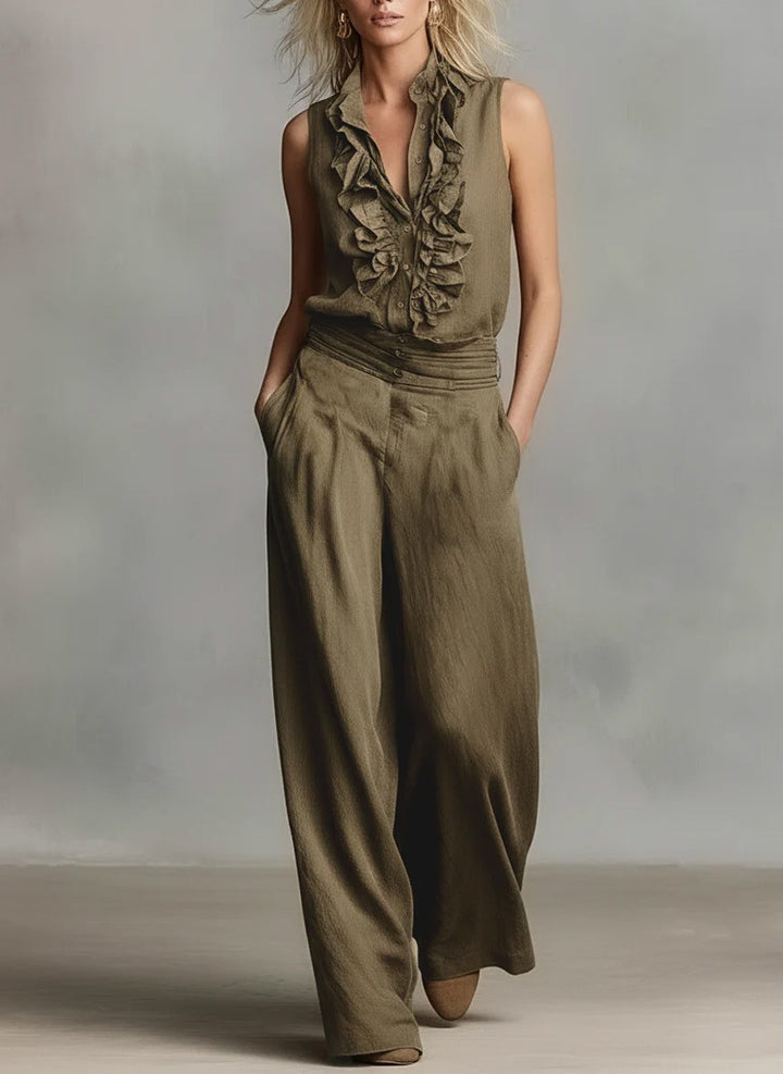 Damen Elegante Bluse mit Rüschendetails und klassischem Kragen Drune