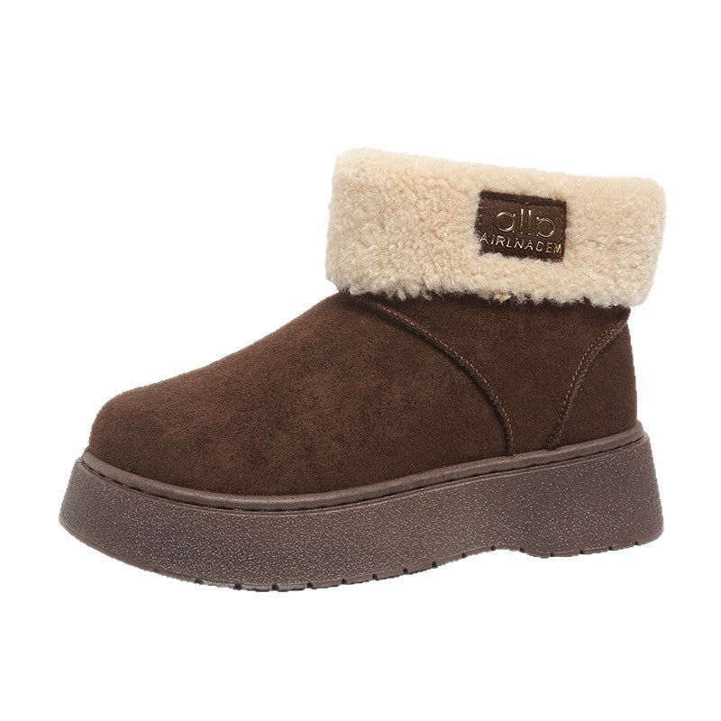 Damen Gefütterte Plateau‑Winterstiefeletten mit Teddyfell‑Kragen und rutschfester Profilsohle Drune