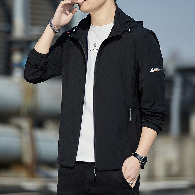 Herren Ultraleichte Wind- und Regenjacke mit Kapuze, Packfunktion und Reißverschlusstaschen Drune