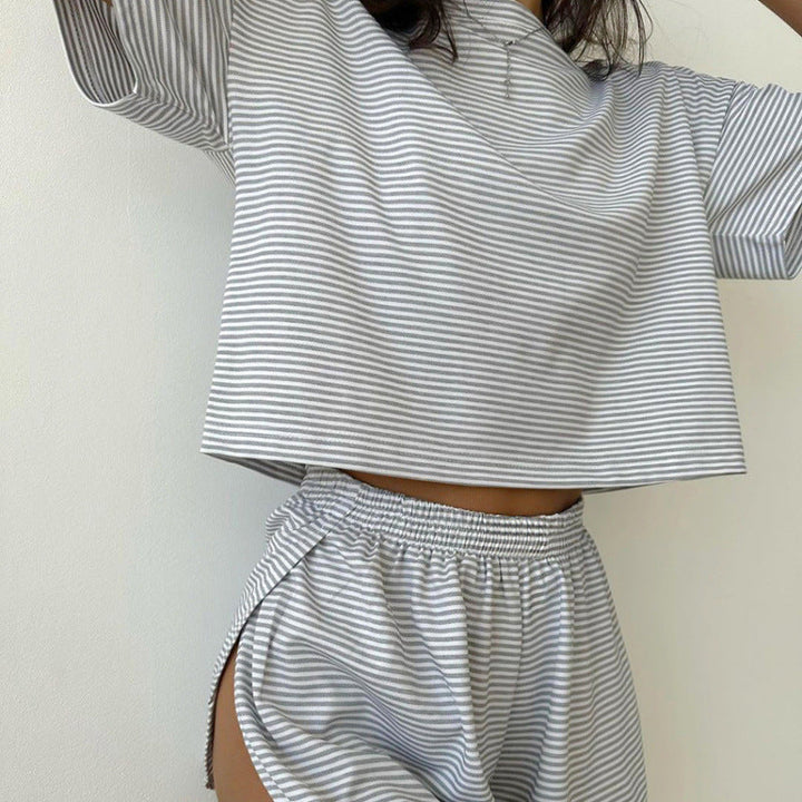 Damen stylisches Freizeit-Set mit lockerem Kurzarm-Top und Shorts Drune
