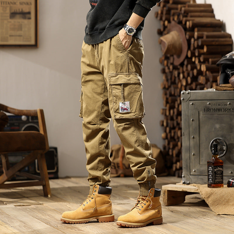 Herren Cargo-Jogger mit Zip-Knöchel, elastischem Bund, Multifach-Utility-Taschen und Vintage-Patch Drune