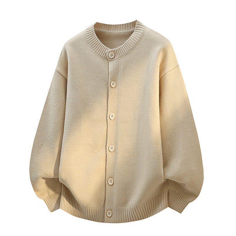 Unisex Oversize Strickcardigan mit Rundhalsausschnitt, Ballonärmeln & durchgehender Knopfleiste Drune