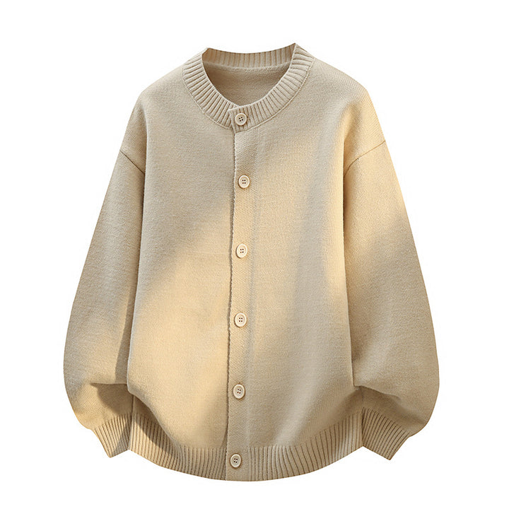 Unisex Oversize Strickcardigan mit Rundhalsausschnitt, Ballonärmeln & durchgehender Knopfleiste Drune
