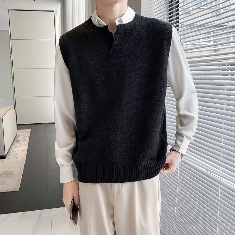 Herren Moderner Grobstrickpullover ohne Ärmel Drune