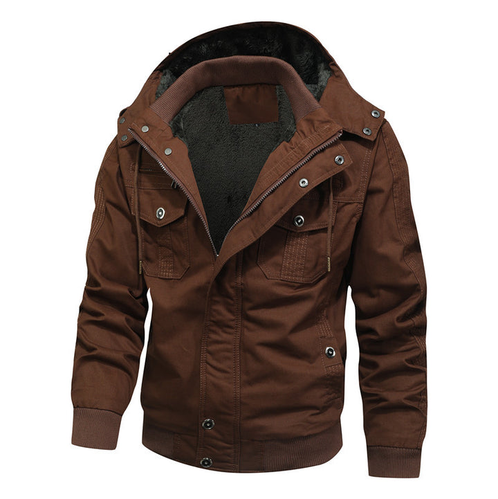Herren Arbeitsjacke aus Canvas mit Teddy-Innenfutter, Kapuze und Utility-Taschen Drune