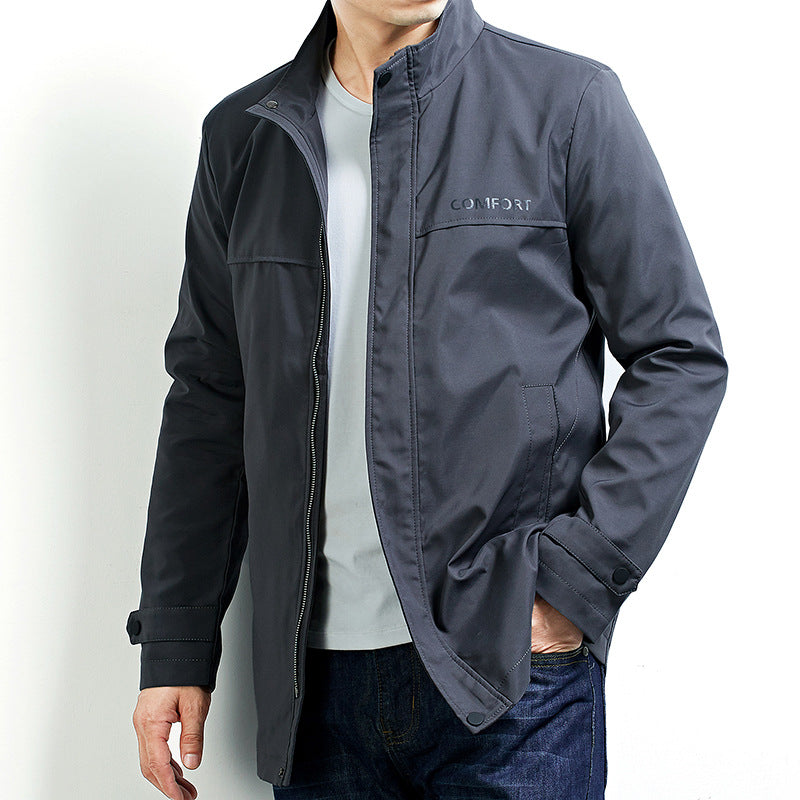 Herren Übergangs-Kurzmantel mit Stehkragen, verdecktem Reißverschluss und minimalistischer Silhouette Drune