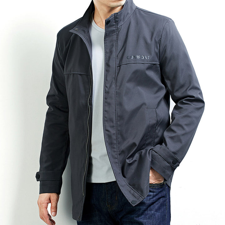 Herren Übergangs-Kurzmantel mit Stehkragen, verdecktem Reißverschluss und minimalistischer Silhouette Drune