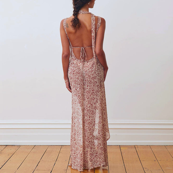 Damen Floral Maxi-Strandkleid mit attraktiven Schlitzdetails und Rückenband Drune