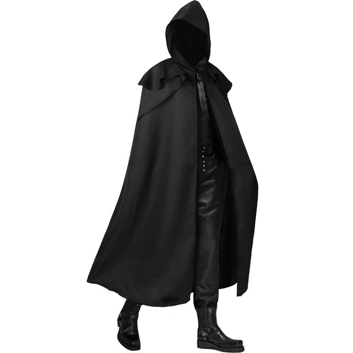 Unisex nan langer Kapuzenumhang mit weitem Fall, abnehmbarem Schultercape und verdecktem Bindesystem Drune