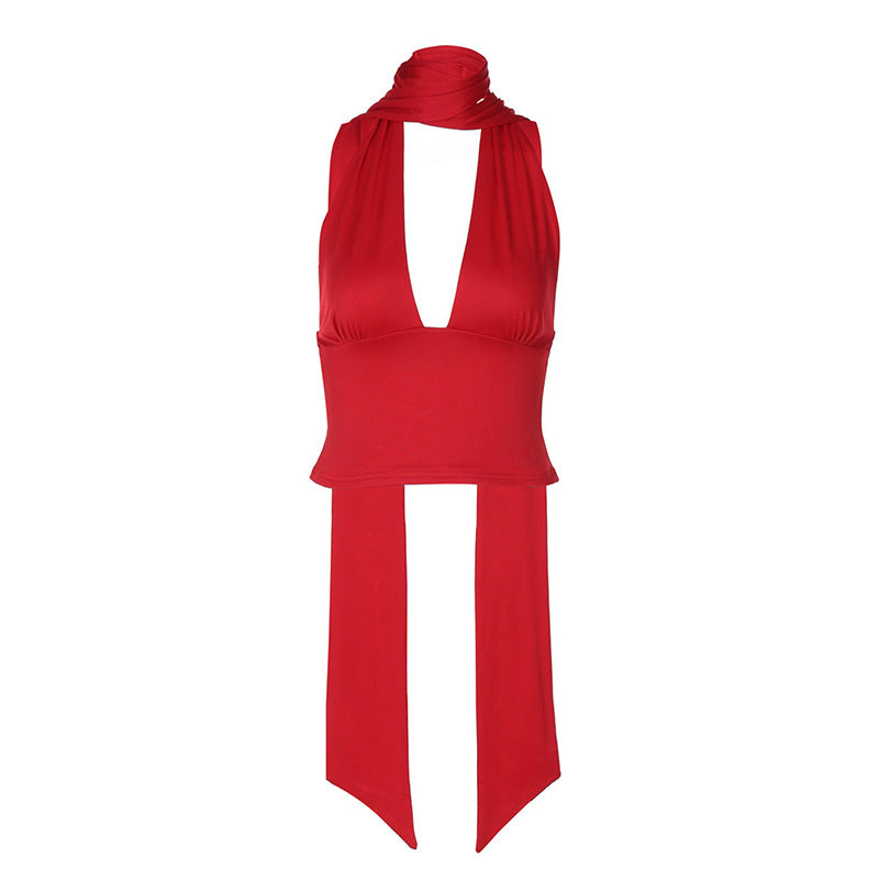 Damen asymmetrisches Top mit variablem Krawattendetail Drune