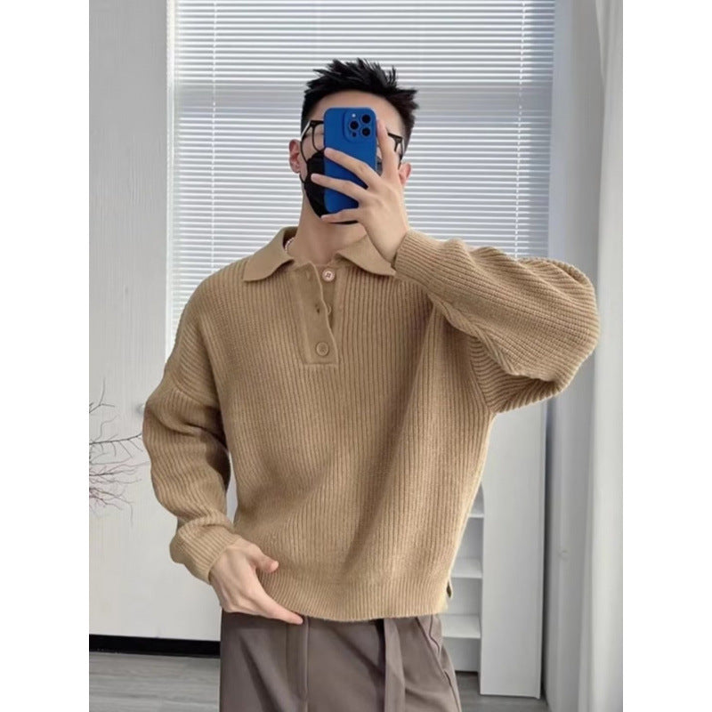 Herren Feinstrick-Polo-Pullover mit Halbschlupf‑Knopfleiste, Rippstruktur und Seitenschlitzen Drune