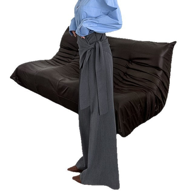 Damen Elegante Wickelhose mit weitem Bein und tailliertem Bund Drune