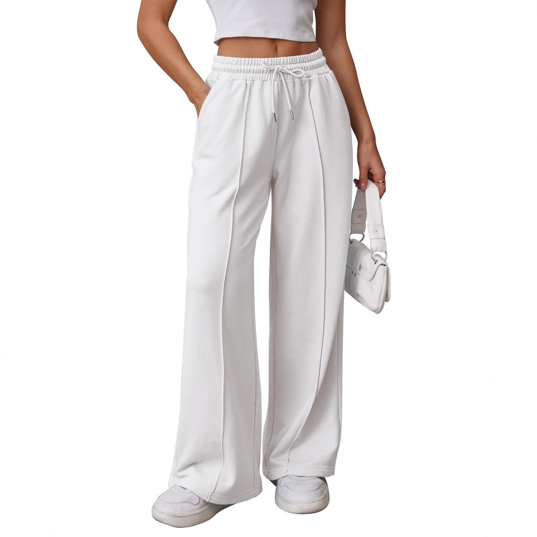 Damen nan High-Waist Relax-Freizeithose mit doppeltem Rippbund, sichtbarer Bügelfalte und weitem Bein Drune