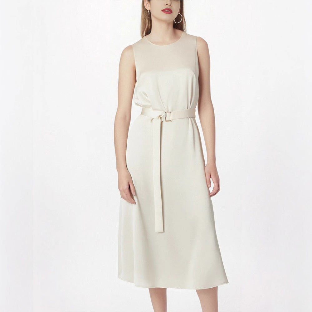 Damen Elegantes Midikleid mit Taillengürtel und fließendem Schnitt Drune