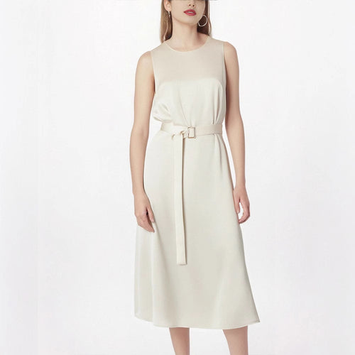 Damen Elegantes Midikleid mit Taillengürtel und fließendem Schnitt Drune