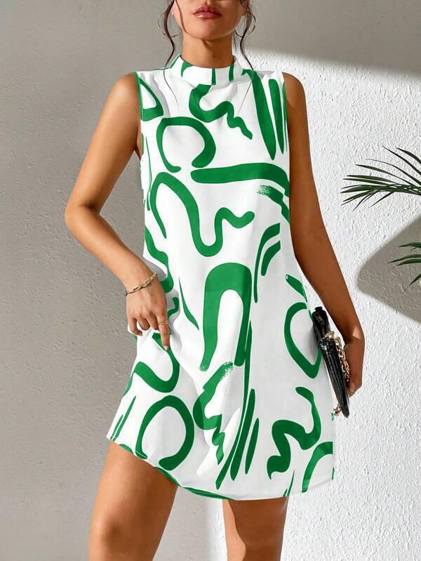 Damen Minimalistisches Cocktailkleid mit modernem grafischen Muster Drune