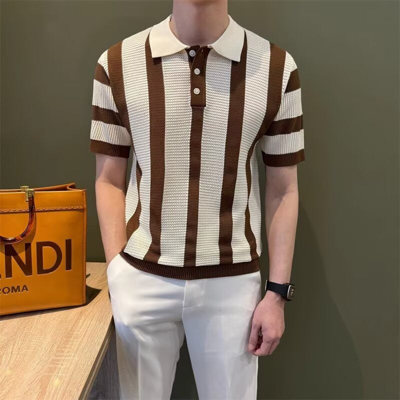 Herren Modisches Kurzärmliges Strickpoloshirt Drune
