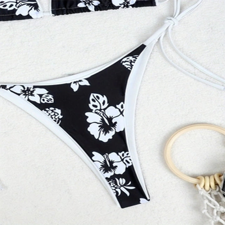 Damen Triangel-Bikini mit floralem Muster und verstellbaren Bindebändern Drune