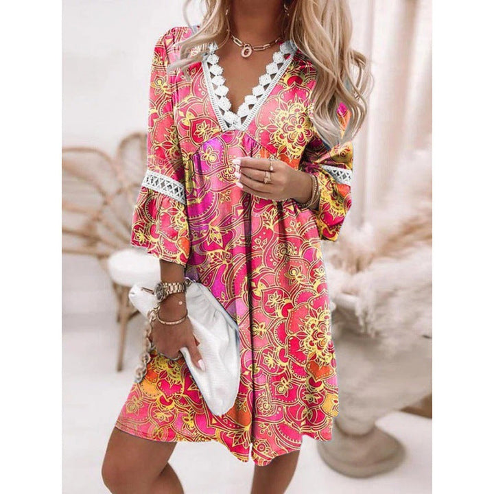 Damen Blumiges Tunika-Kleid mit Spitzenakzenten Drune