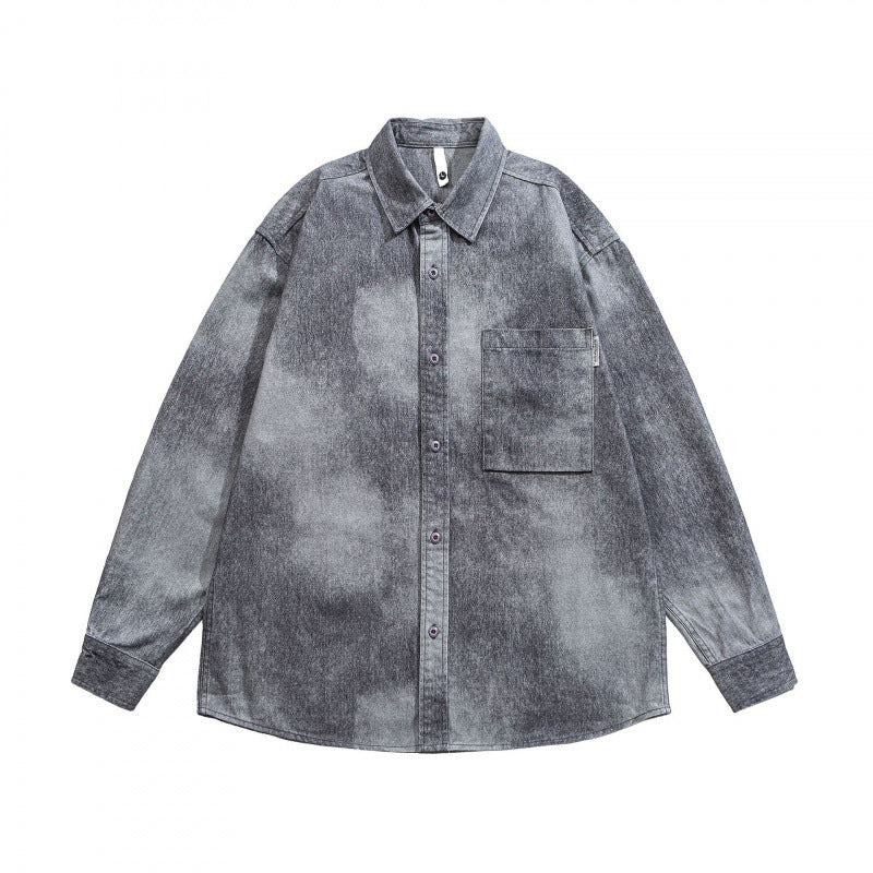 Unisex Oversize-Baumwollhemd mit Washed-Effekt und aufgesetzter Brusttasche Drune