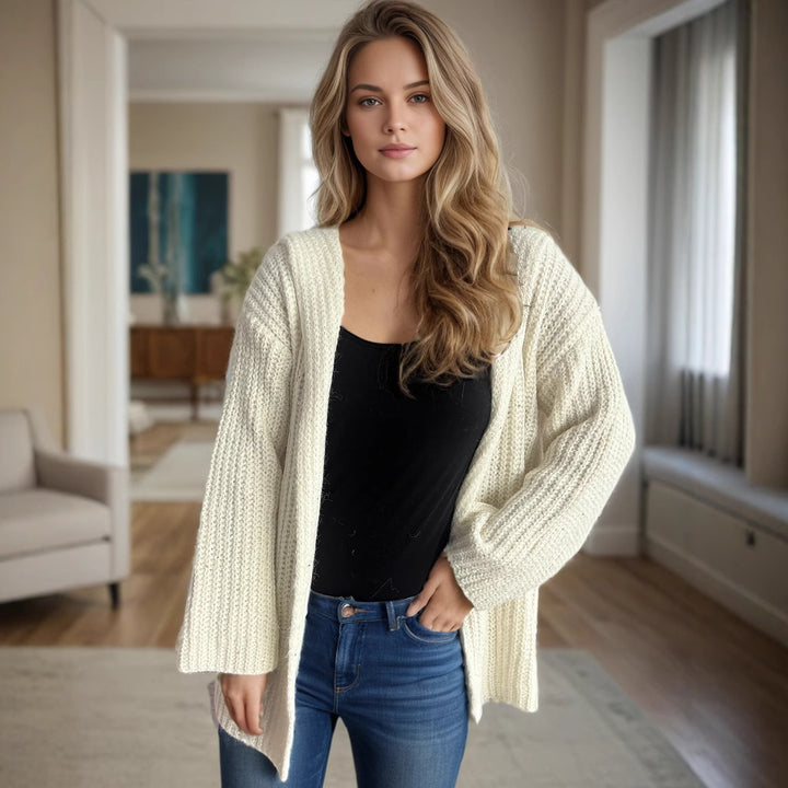 Damen lässige Strickjacke mit offenen Vorderteilen und lockeren Ärmeln Drune