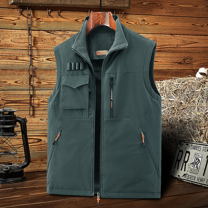 Herren Multifunktionale Outdoor‑Weste mit Fleece‑Futter, Mehrfachtaschen und Patronen‑Schlaufen Drune