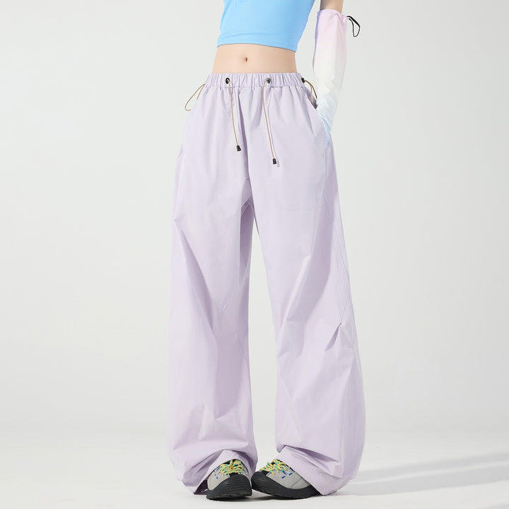 Damen Weite Nylon-Baggyhose mit elastischem Tunnelzugbund & Utility‑Taschen Drune