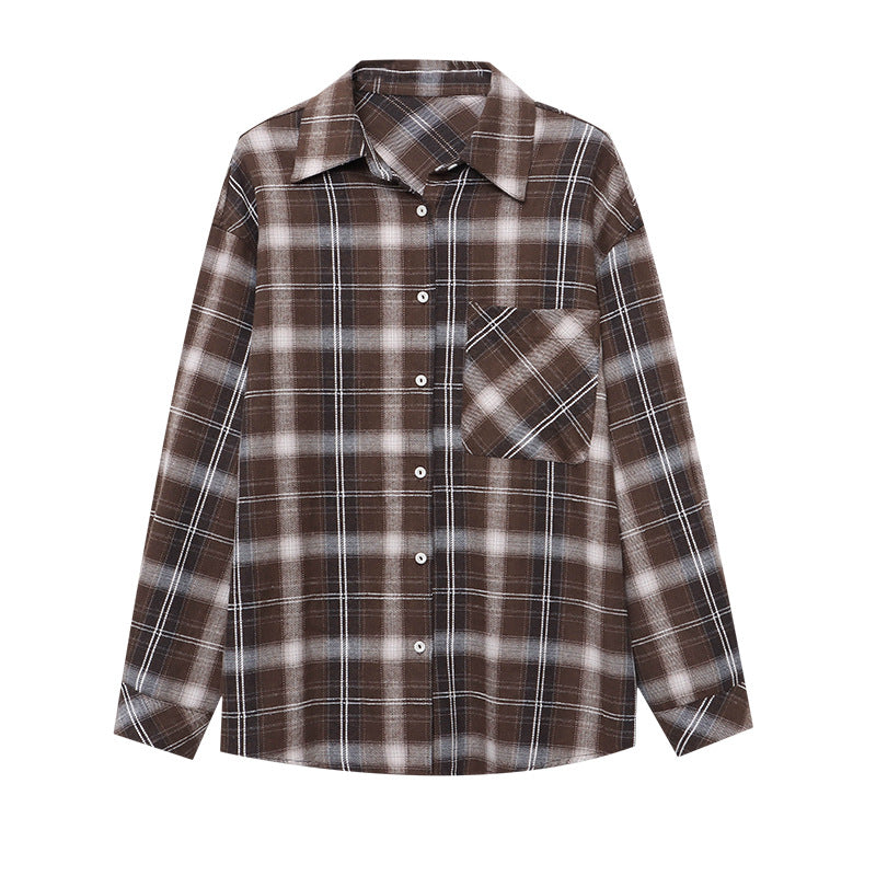 Damen Karierter Flanell-Hemdjacke mit leichtem Oversized-Schnitt Drune