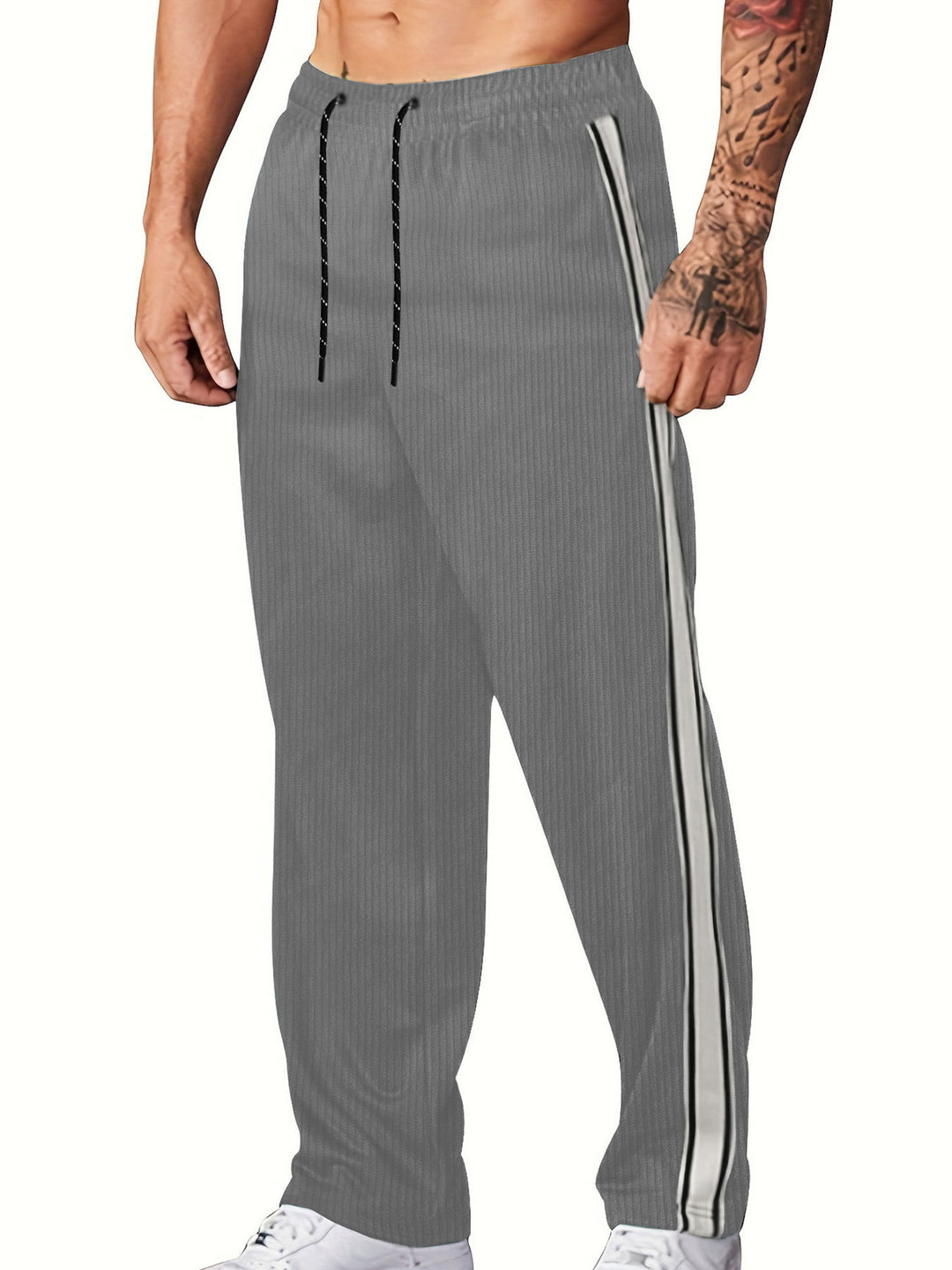 Herren nan gerippte Relax-Jogginghose mit weitem Bein, seitlicher Paspel und elastischem Kordelbund Drune