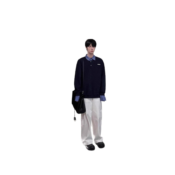 Herren Lässiger Oversized Pullover mit Kragen Drune