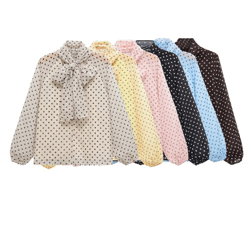 Damen Chiffonbluse mit Schleifenkragen und Ballonärmeln Drune