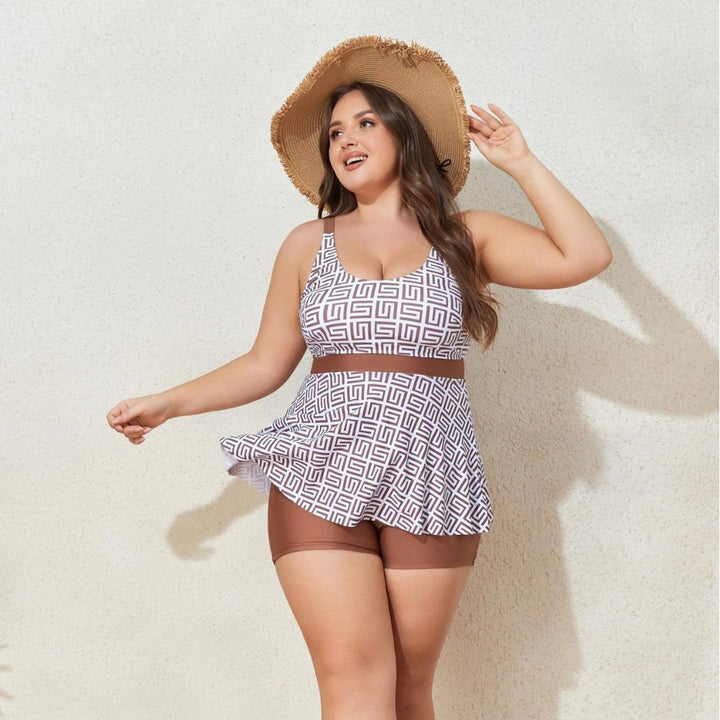 Damen Modischer Tankini mit skulpturalen Musteranwendungen Drune