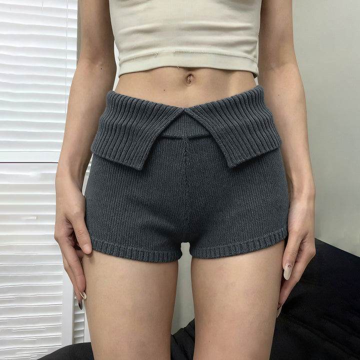 Damen komfortable und elegante Strick-Shorts mit hohem Bund Drune