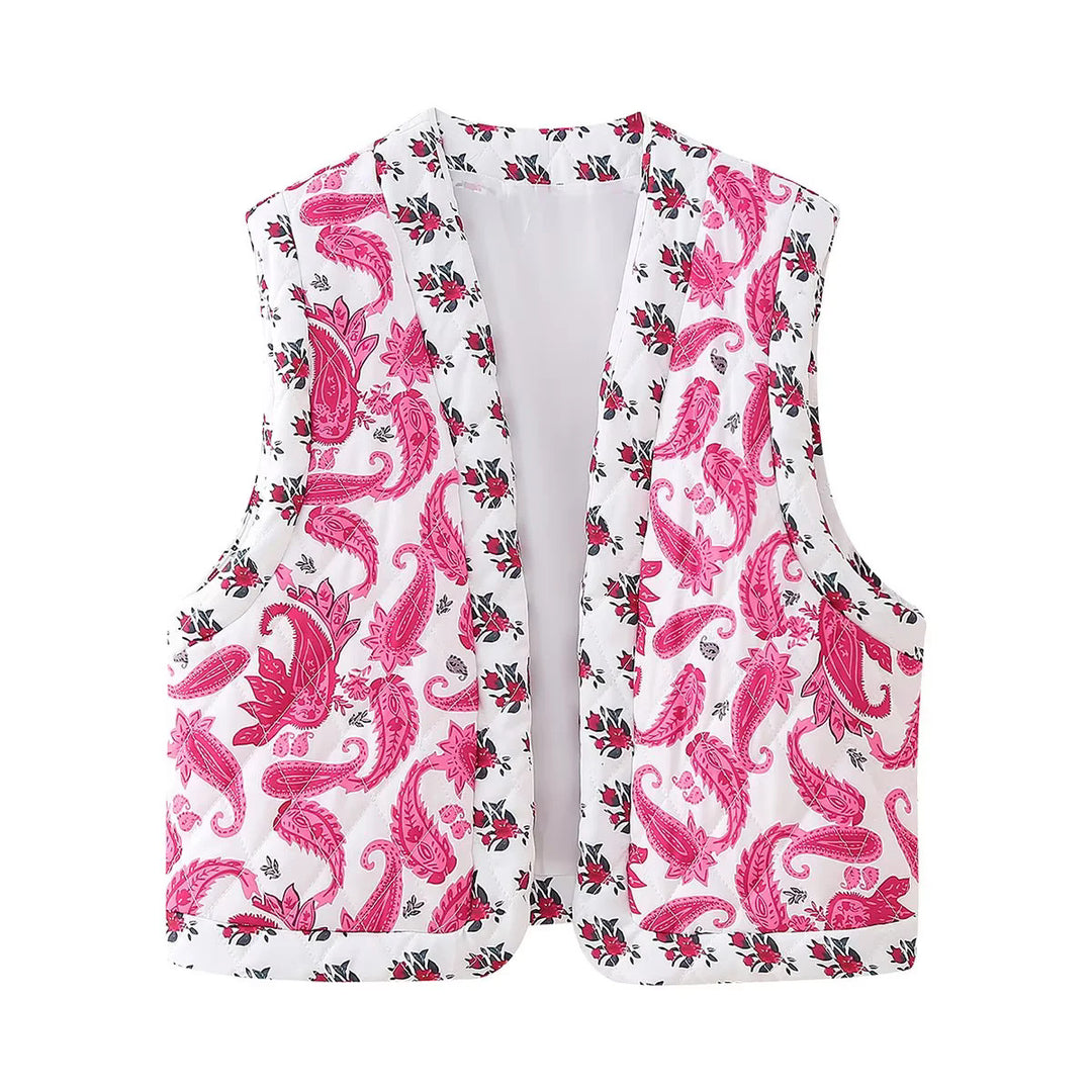 Damen nan ärmellose gesteppte Boxy-Weste mit Paisley-Print, offener Kimono-Front und aufgesetzten Taschen Drune